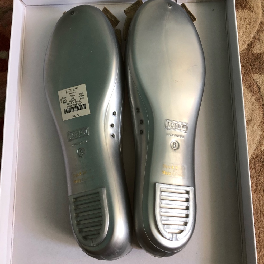 J. Crew Silver Jelly Flats with Tan Bow - Picture 2 of 3
